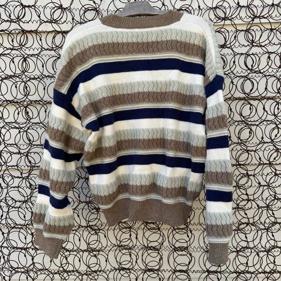 Baltic Born Kira Striped Sweater Navy Sage Tan Beige Soft Chunky NK11144 Size XL - Picture 7 of 10